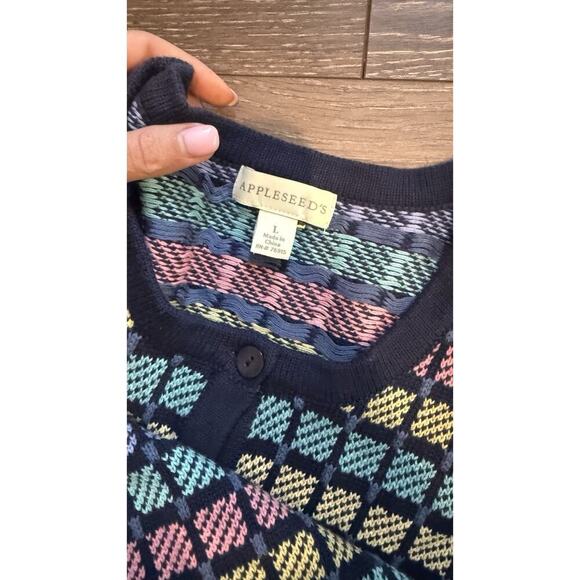 Appleseeds Womens Cardigan Size Large Pastel Print Knit Sweater 100% Cotton 1824 - Picture 8 of 8